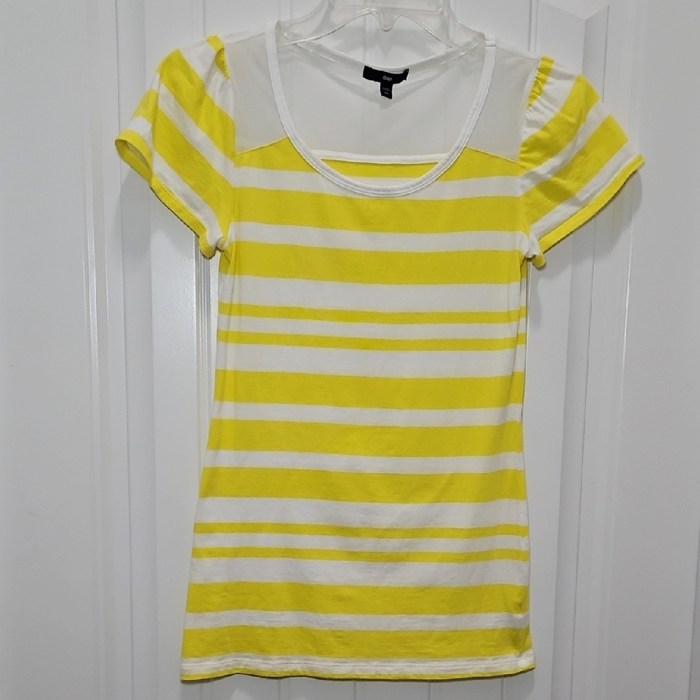 Gap Short Sleeve Mesh Detail Striped Shirt Pima Cotton